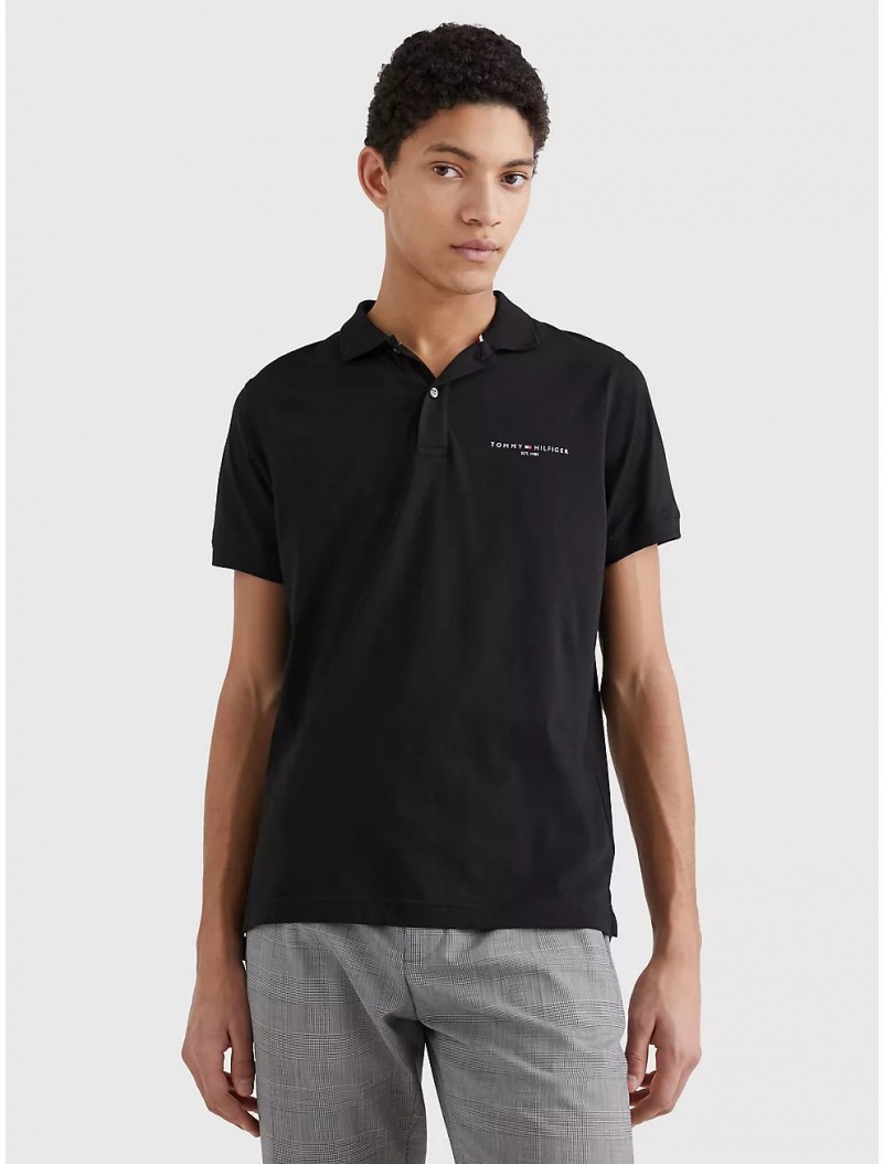 Tommy Hilfiger Slim Fit Hilfiger Polo Polos Black | 8279-XKDVH