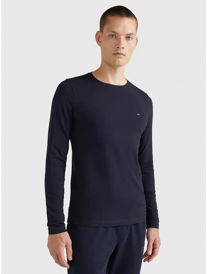 Tommy Hilfiger Slim Fit Long-Sleeve Stretch T-Shirt T-Shirts Desert Sky | 6823-ORWHF