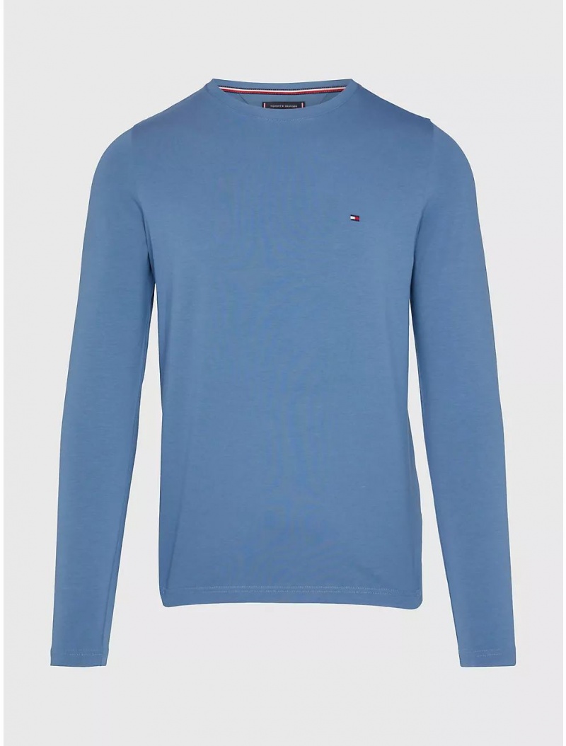 Tommy Hilfiger Slim Fit Long-Sleeve Stretch T-Shirt T-Shirts Blue Coast | 0637-GSZXH