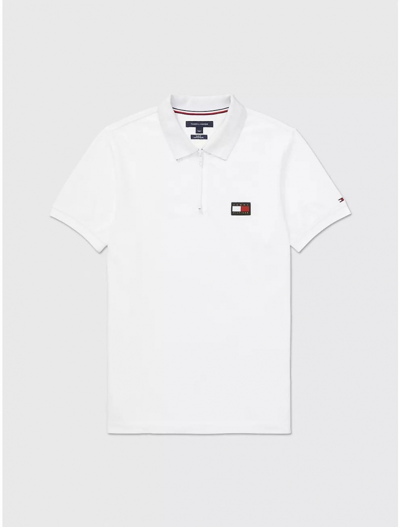 Tommy Hilfiger Slim Fit Pop Collar Polo Tops Fresh White | 6075-MKXLI