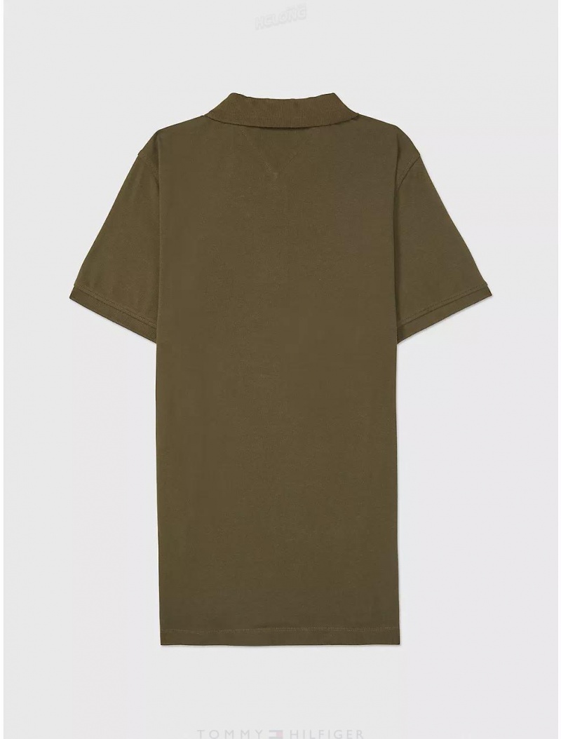 Tommy Hilfiger Slim Fit Pop Collar Polo Tops Army Green | 2056-SQRBA