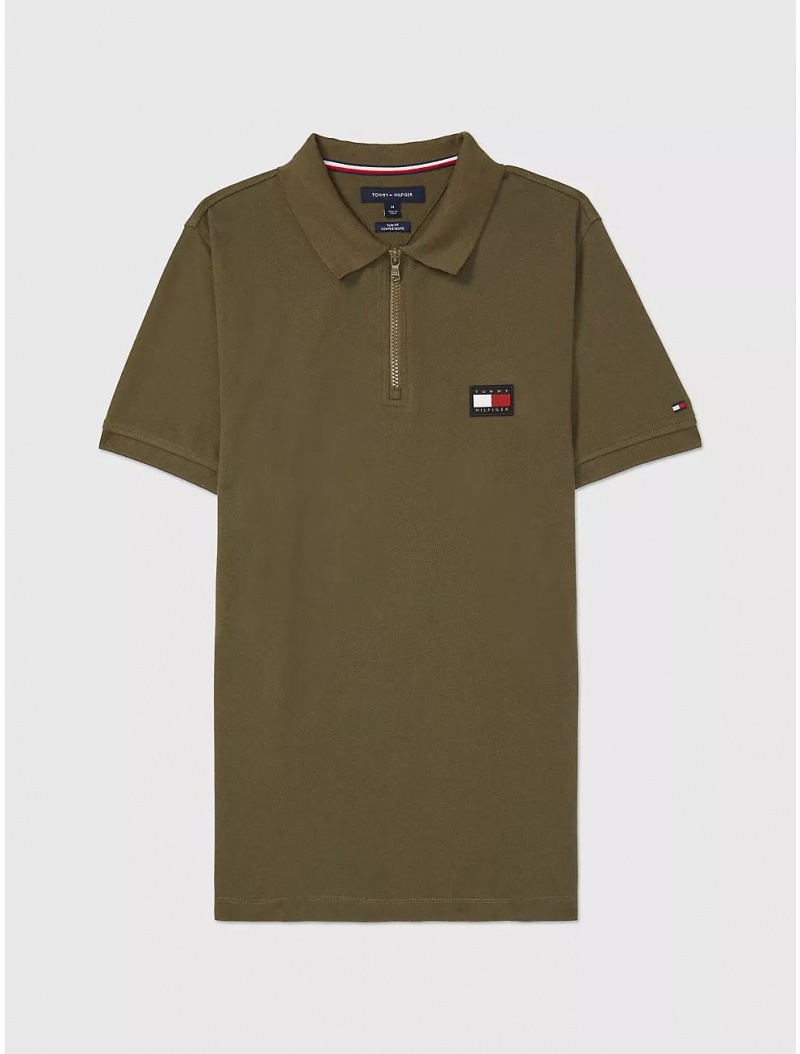 Tommy Hilfiger Slim Fit Pop Collar Polo Tops Army Green | 2056-SQRBA