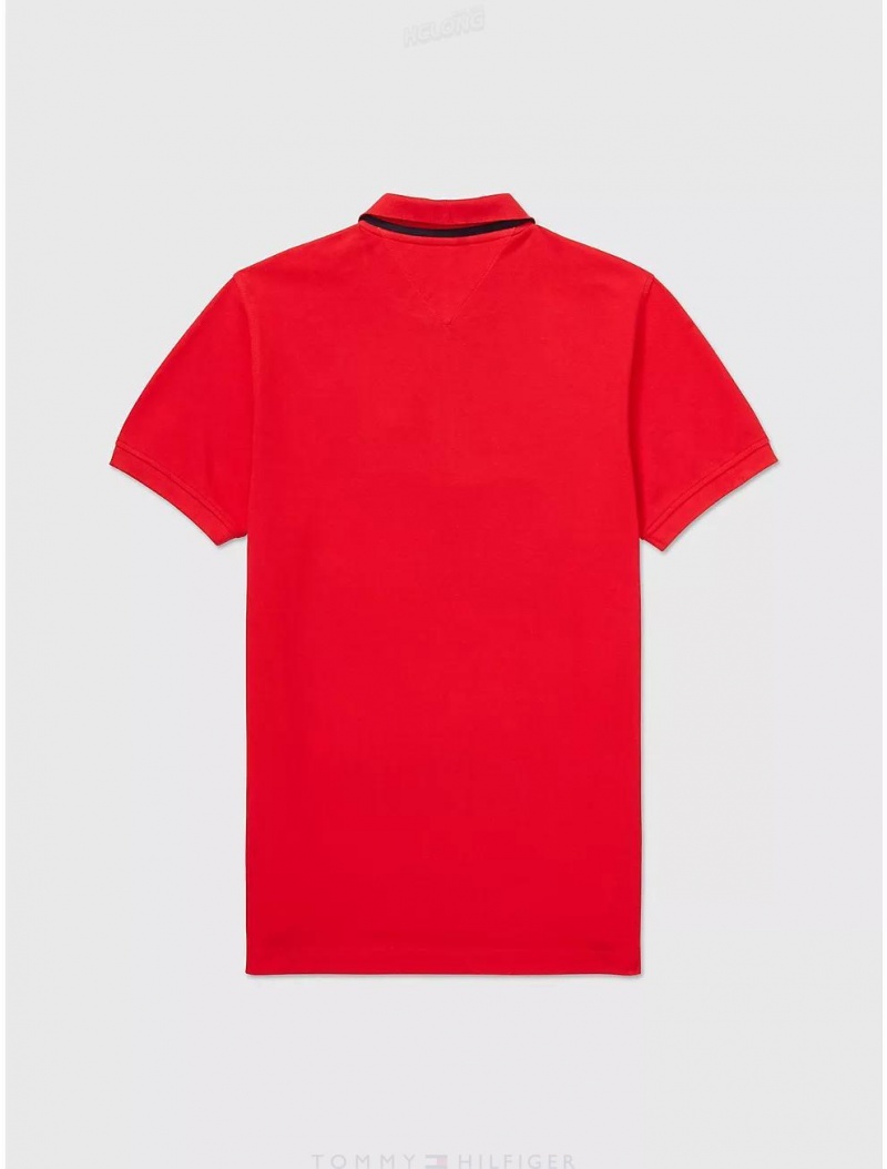 Tommy Hilfiger Slim Fit Pop Collar Polo Tops Primary Red | 2594-PUFBZ