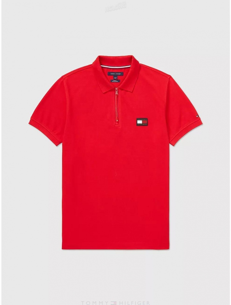 Tommy Hilfiger Slim Fit Pop Collar Polo Tops Primary Red | 2594-PUFBZ