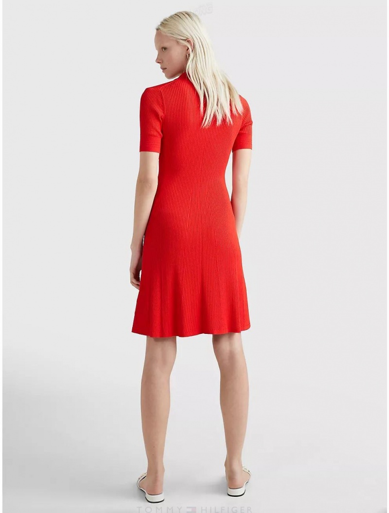 Tommy Hilfiger Slim Fit Ribbed Polo Dress Dresses & Skirts Fireworks | 6315-EKTFL