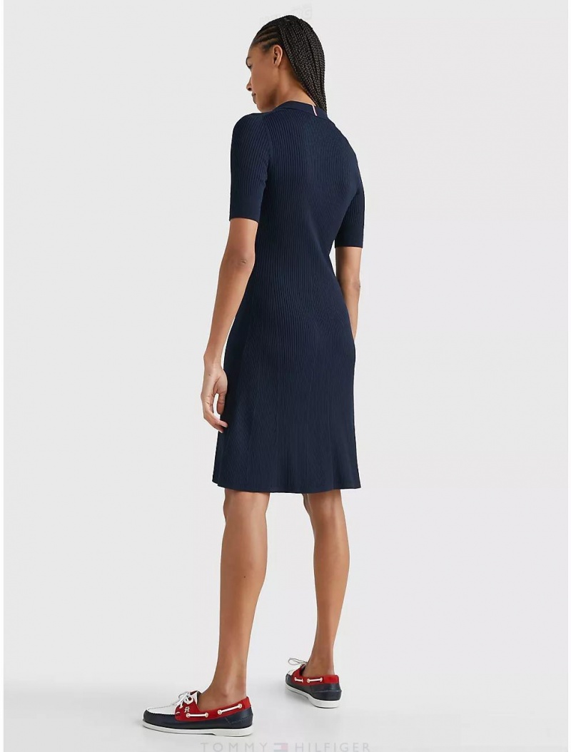 Tommy Hilfiger Slim Fit Ribbed Polo Dress Dresses & Skirts Desert Sky | 1507-PRHQI