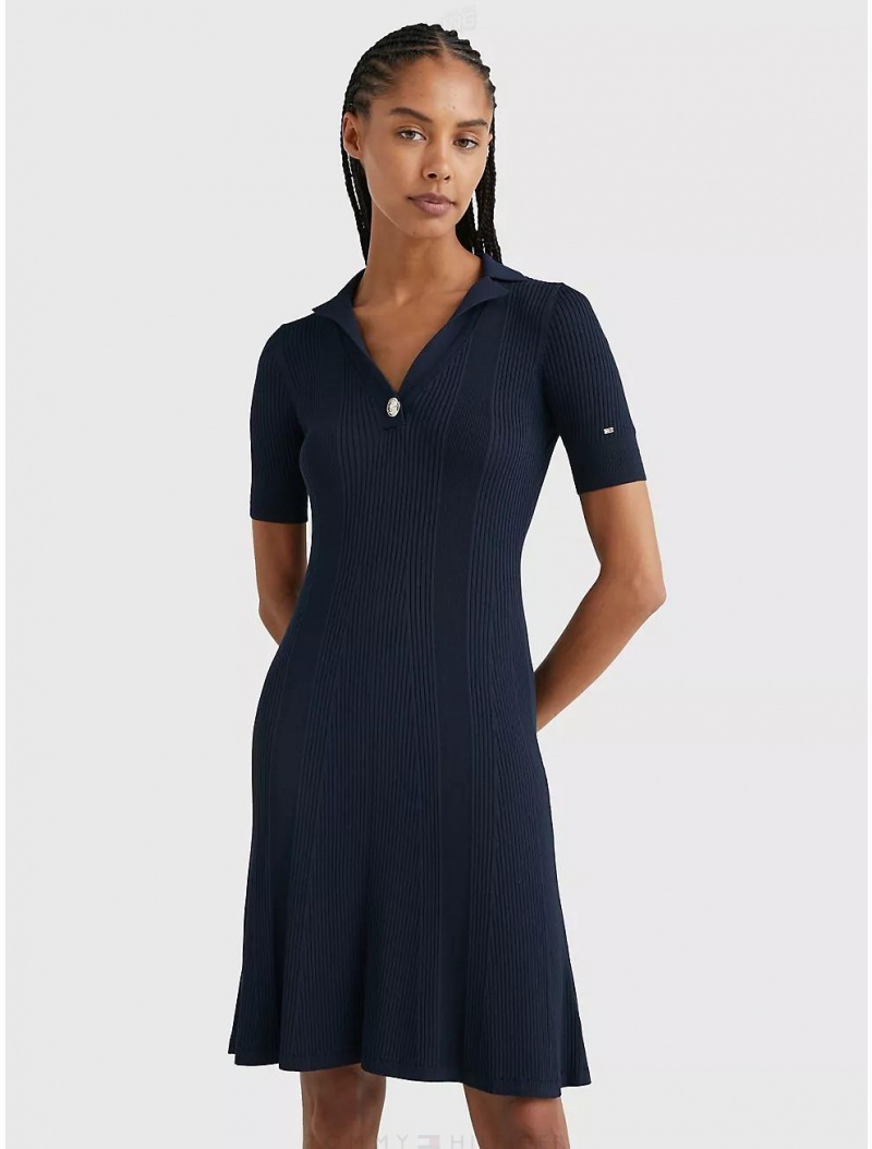 Tommy Hilfiger Slim Fit Ribbed Polo Dress Dresses & Skirts Desert Sky | 1507-PRHQI