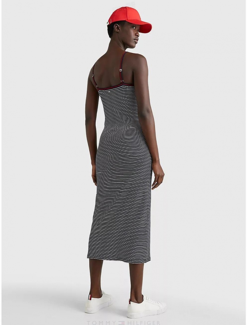 Tommy Hilfiger Slim Fit Ribbed Stripe Dress Dresses & Skirts Mini Stp Desert Sky/ Ecru | 7310-FRBMD