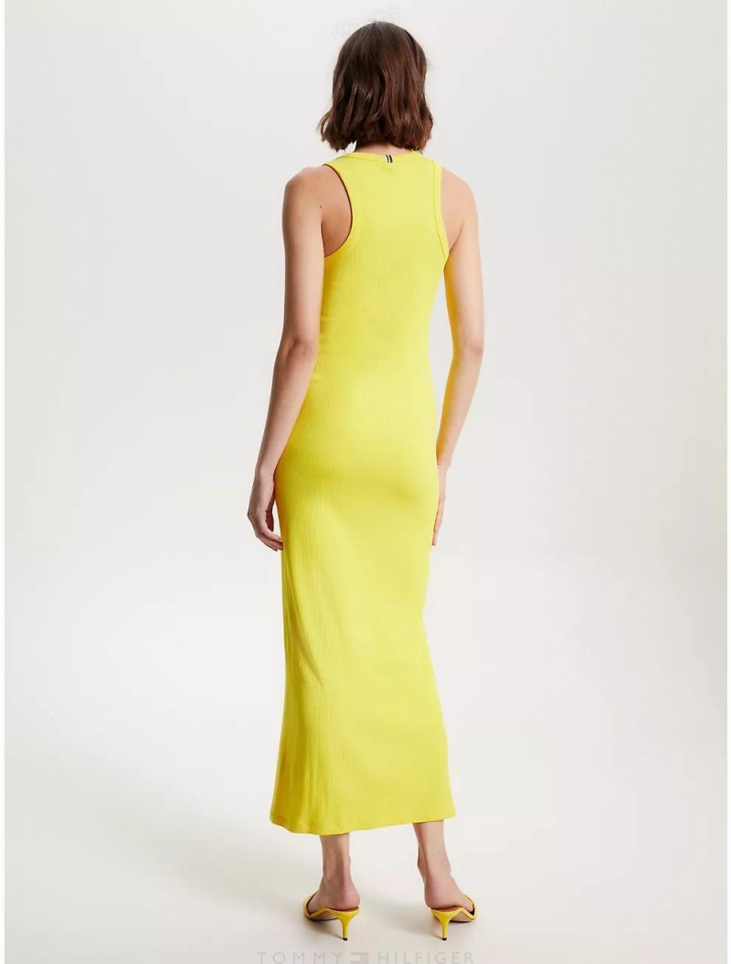 Tommy Hilfiger Slim Fit Ribbed Tank Midi Dress Dresses & Skirts Vivid Yellow | 3682-FETJL