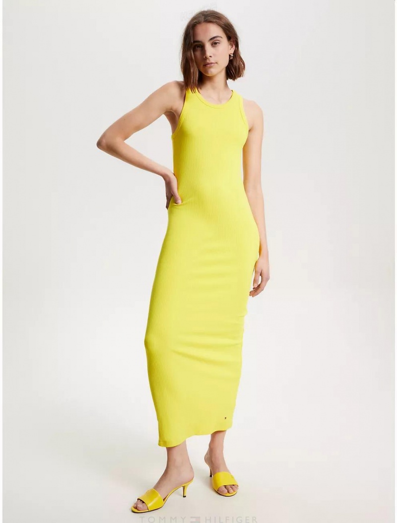 Tommy Hilfiger Slim Fit Ribbed Tank Midi Dress Dresses & Skirts Vivid Yellow | 3682-FETJL