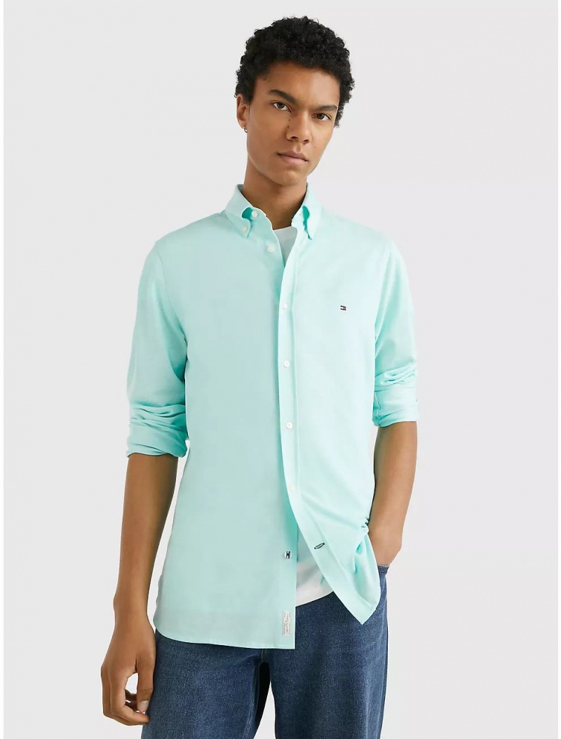 Tommy Hilfiger Slim Fit Solid Knit Shirt Shirts Light Jade Green | 4182-KDICQ