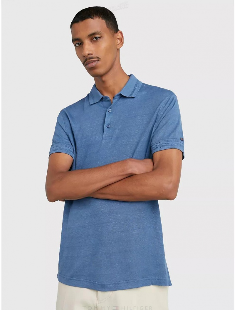 Tommy Hilfiger Slim Fit Solid Linen Polo Polos Blue Coast | 7069-YBXUV