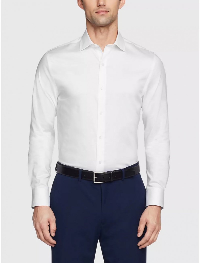 Tommy Hilfiger Slim Fit Solid Twill Shirt Shirts White | 4027-EVPNL