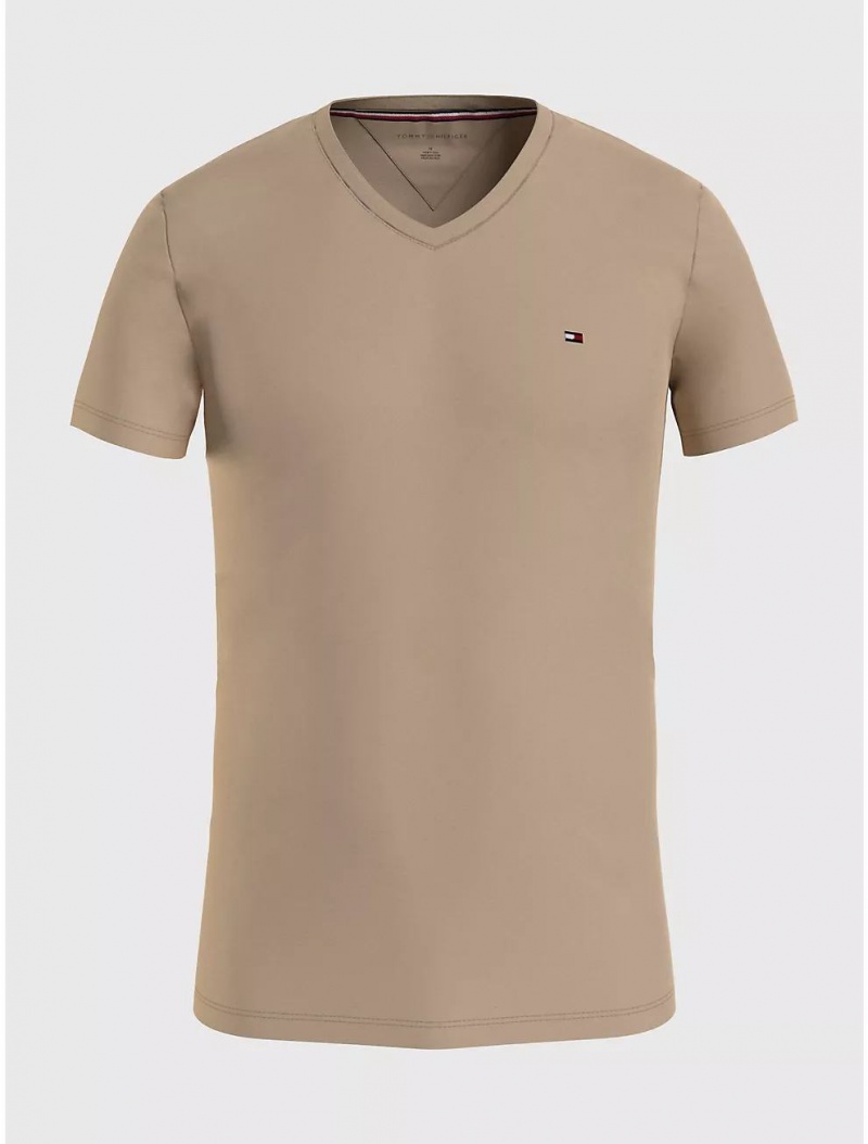 Tommy Hilfiger Slim Fit Solid V-Neck T-Shirt T-Shirts Clayed Pebble | 6235-FEQRU