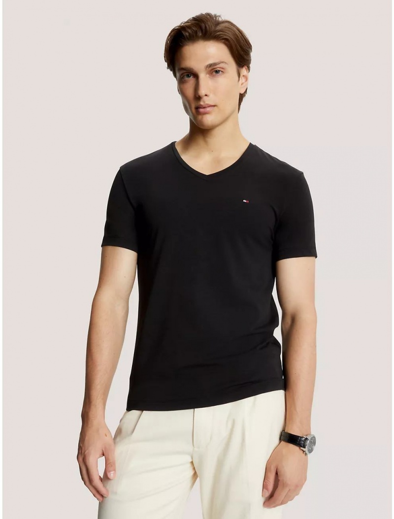 Tommy Hilfiger Slim Fit Solid V-Neck T-Shirt T-Shirts Dark Sable | 4218-YPKAG