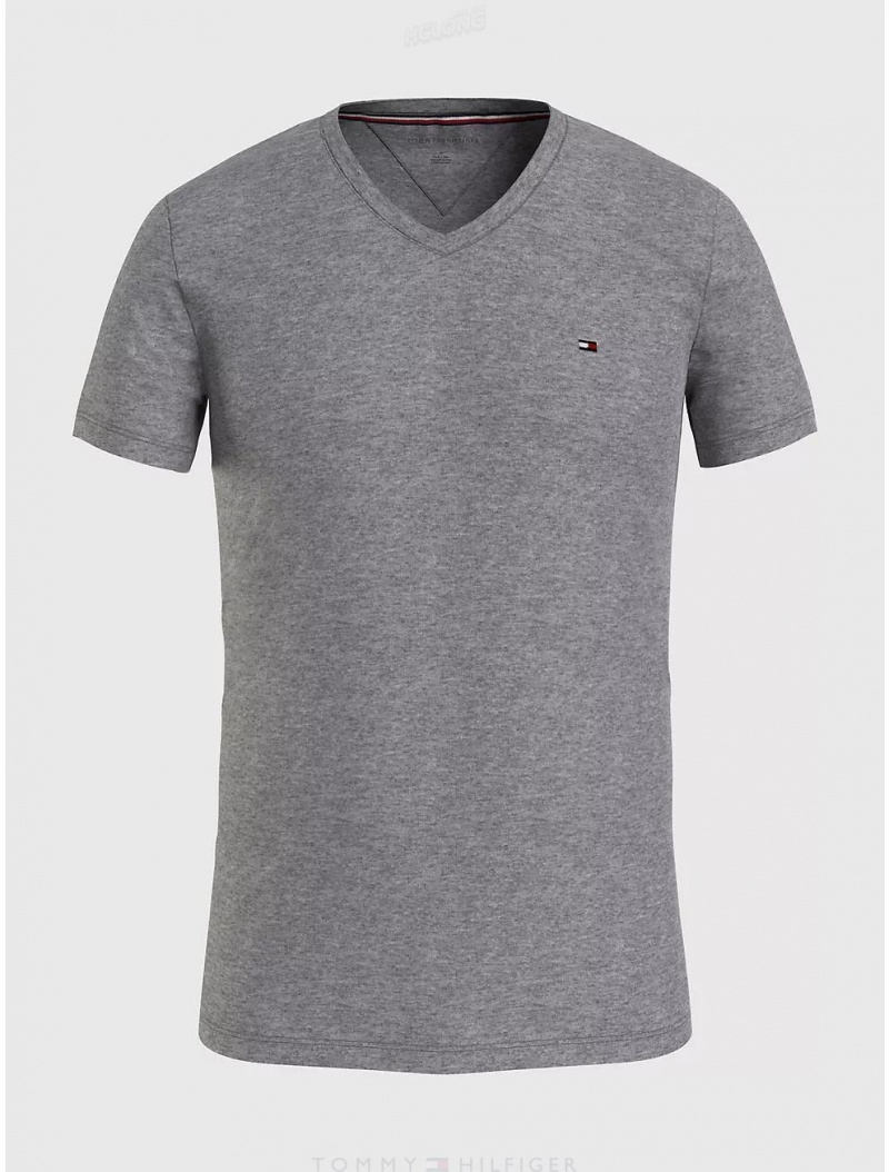 Tommy Hilfiger Slim Fit Solid V-Neck T-Shirt T-Shirts Grey Heather | 3026-HQMUW