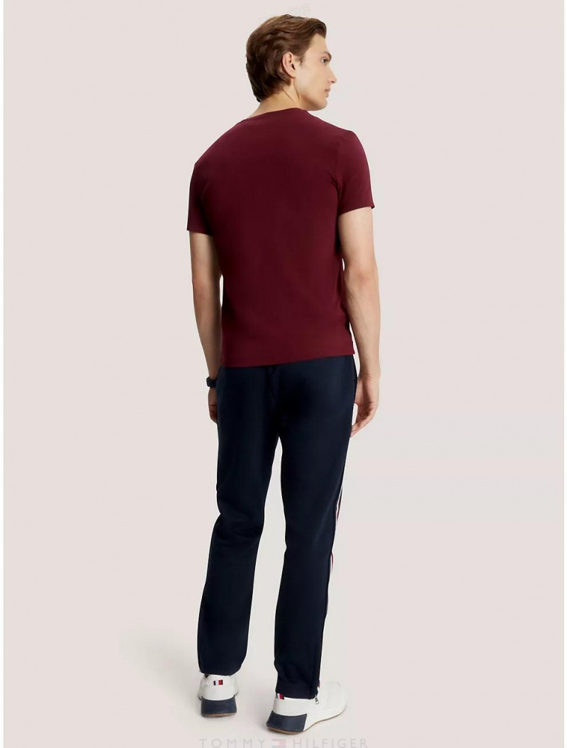 Tommy Hilfiger Slim Fit Solid V-Neck T-Shirt T-Shirts Deep Rouge | 3598-KRYWP