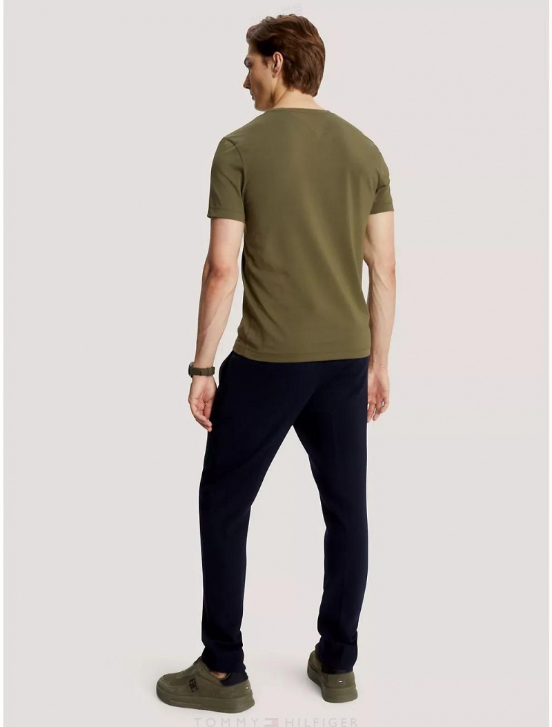 Tommy Hilfiger Slim Fit Solid V-Neck T-Shirt T-Shirts Army Green | 0329-ZWJSP