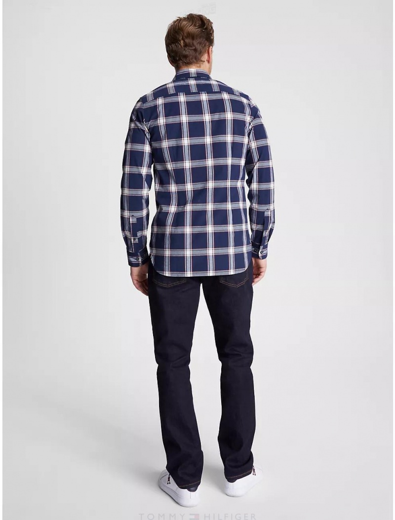 Tommy Hilfiger Slim Fit Square Check Shirt Shirts Southern Sky | 2605-EOZYP