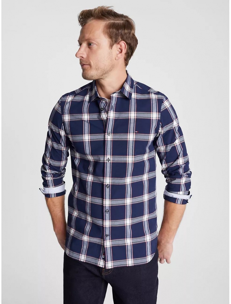 Tommy Hilfiger Slim Fit Square Check Shirt Shirts Southern Sky | 2605-EOZYP