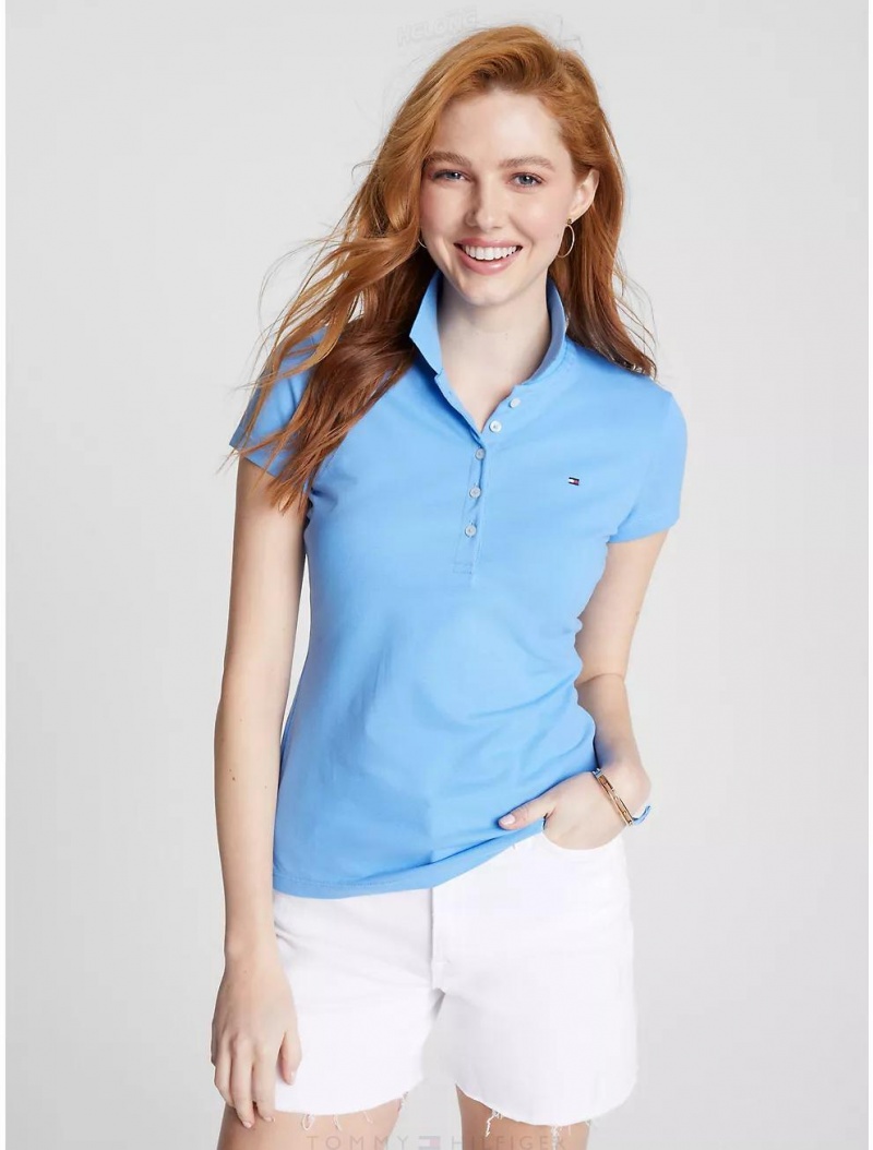 Tommy Hilfiger Slim Fit Stretch Cotton Polo T-Shirts & Polos Blue Burst | 1473-LHWEC