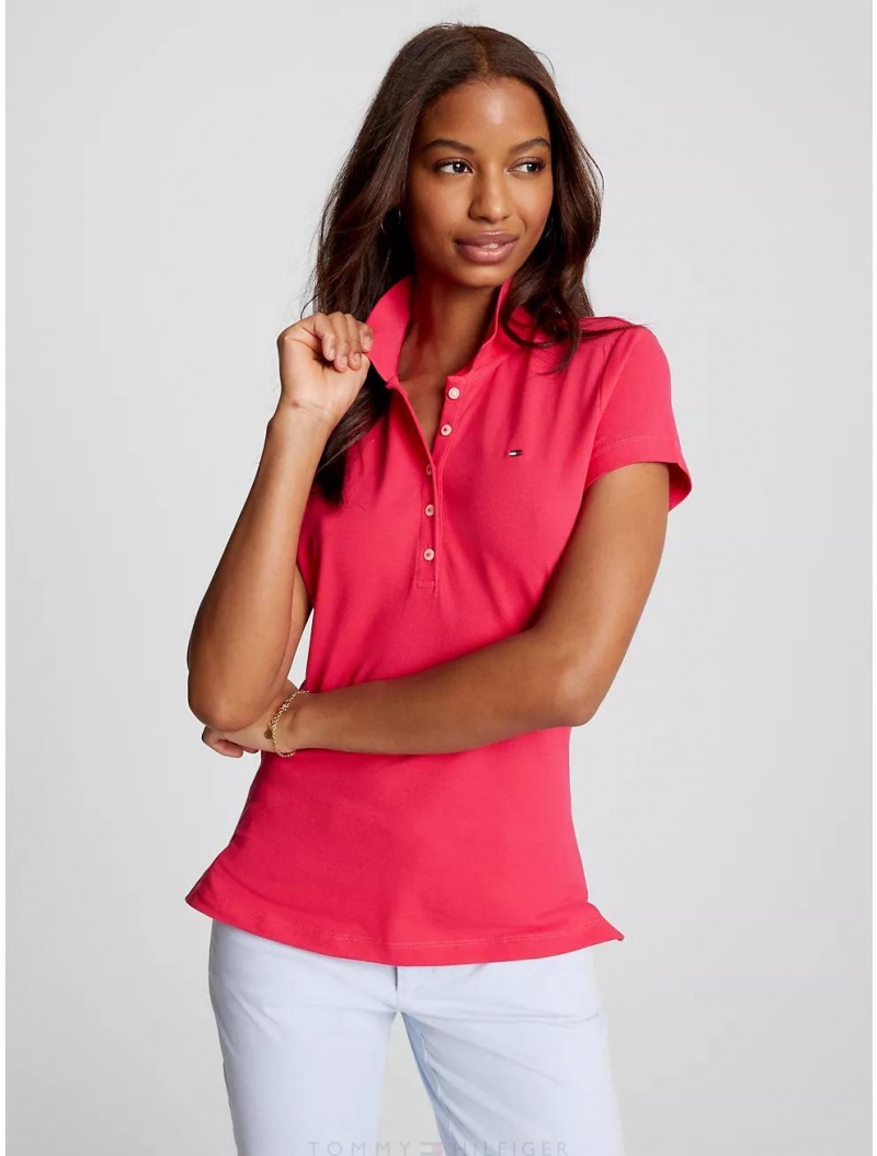 Tommy Hilfiger Slim Fit Stretch Cotton Polo T-Shirts & Polos Pink Splendor | 1523-ZBKLX