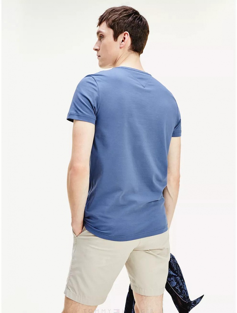 Tommy Hilfiger Slim Fit Stretch Cotton T-Shirt Tops Bank Blue | 3691-VIKPS