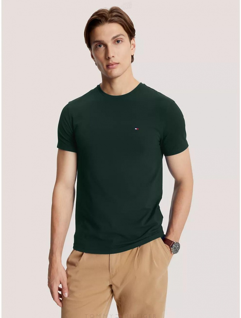 Tommy Hilfiger Slim Fit Stretch Cotton T-Shirt T-Shirts Hunter | 8320-NOZPS