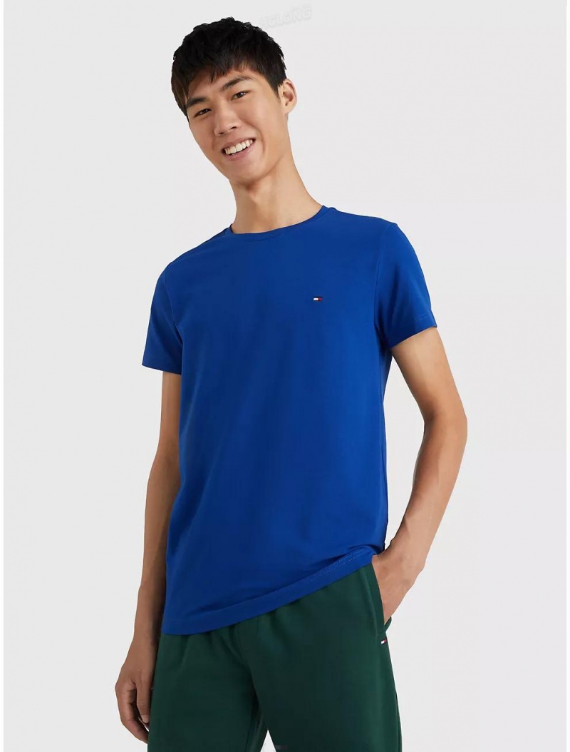 Tommy Hilfiger Slim Fit Stretch Cotton T-Shirt Tops Midnight Blue | 2480-KNITX