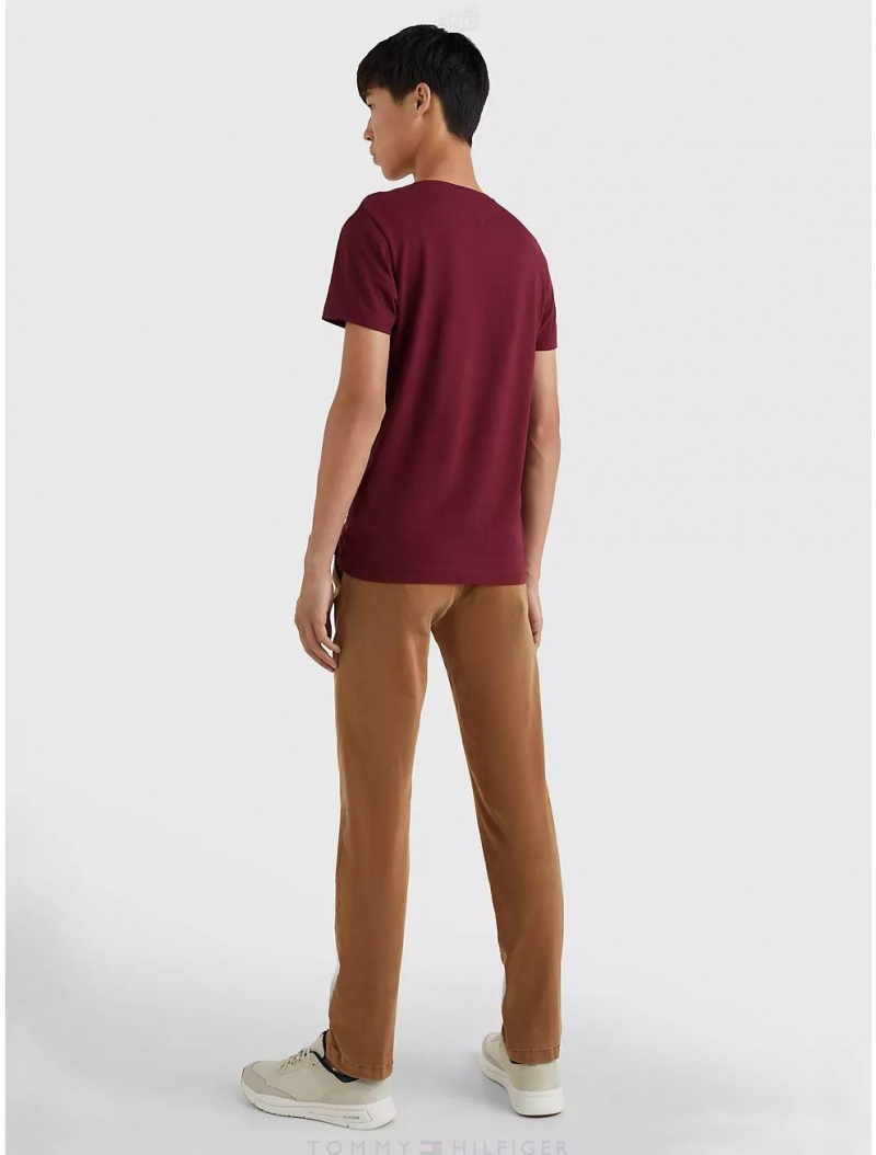 Tommy Hilfiger Slim Fit Stretch Cotton T-Shirt Tops Deep Rouge | 9140-PTSZI