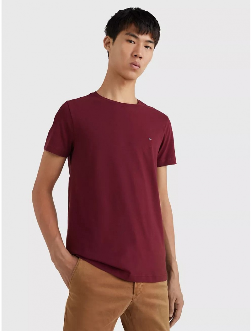 Tommy Hilfiger Slim Fit Stretch Cotton T-Shirt Tops Deep Rouge | 9140-PTSZI