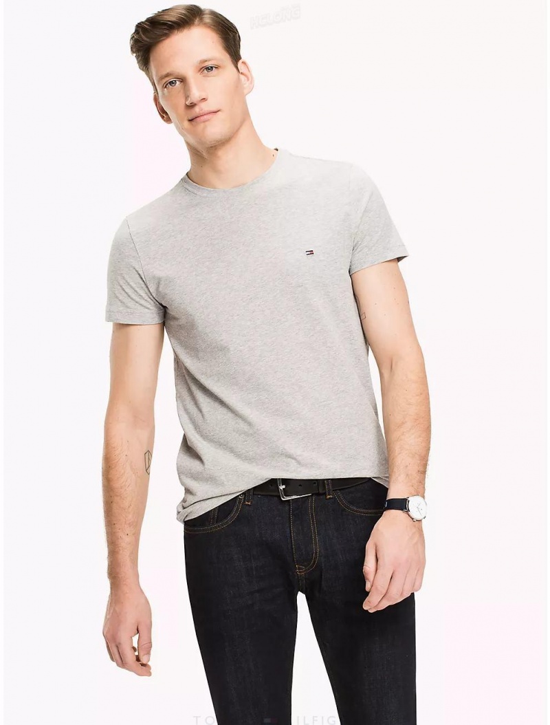 Tommy Hilfiger Slim Fit Stretch Cotton T-Shirt T-Shirts Cloud Htr | 4571-USHCM