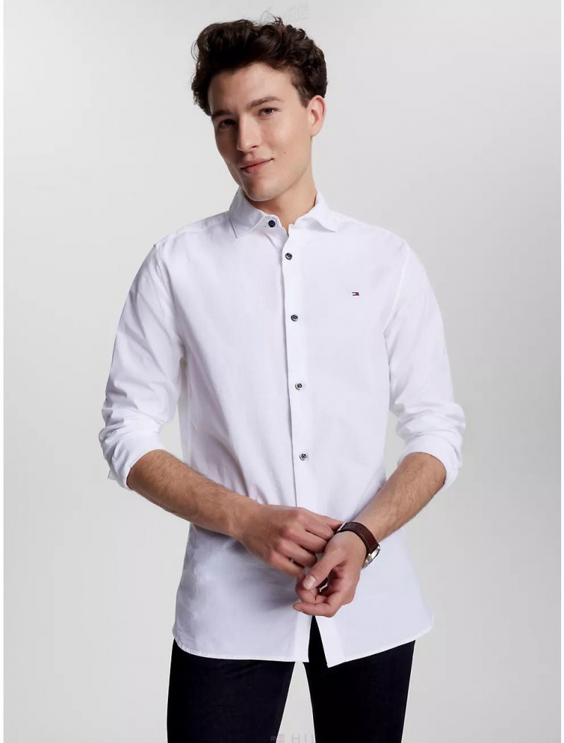 Tommy Hilfiger Slim Fit Stretch Poplin Shirt Shirts Bright White | 5978-KFVSZ