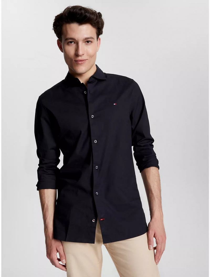 Tommy Hilfiger Slim Fit Stretch Poplin Shirt Shirts Jet Black | 8624-KEFXN