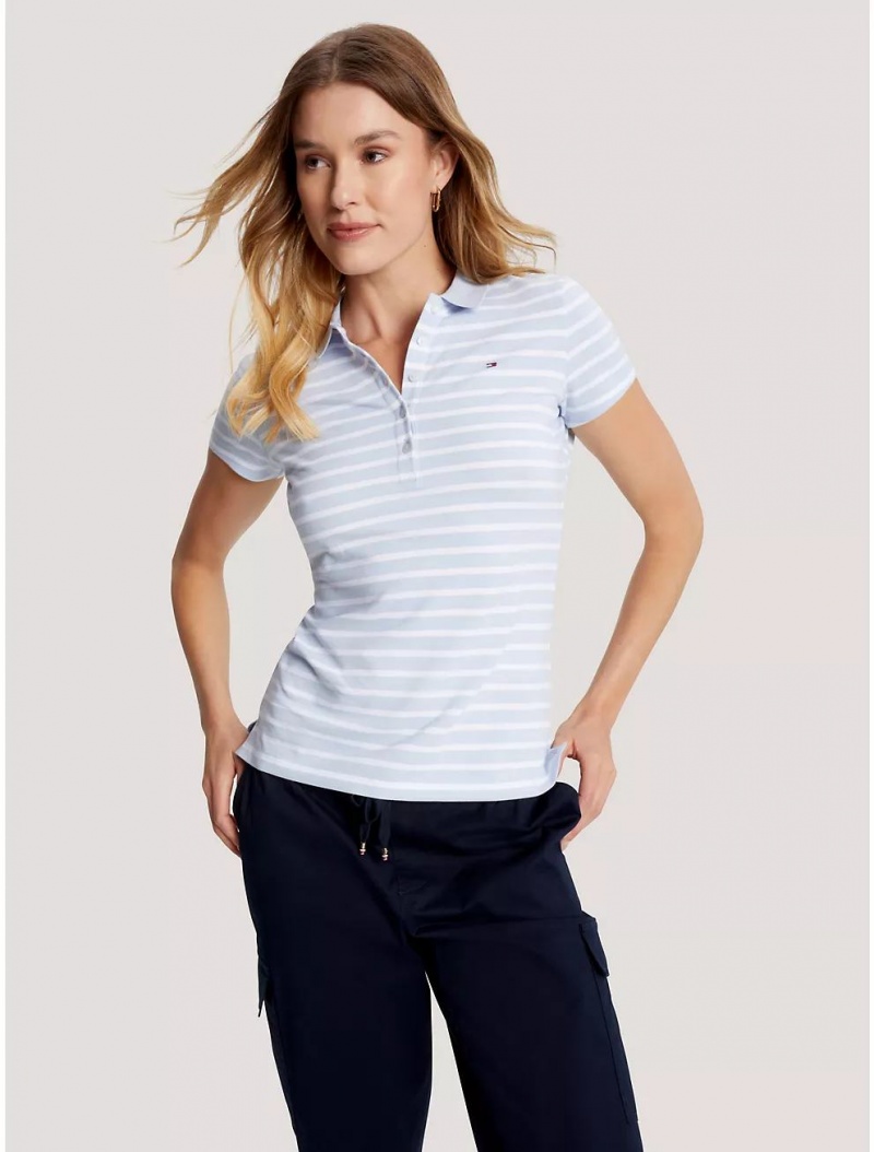 Tommy Hilfiger Slim Fit Stripe Stretch Cotton Polo T-Shirts & Polos Breezy Blue Mutli | 7149-WDXQJ