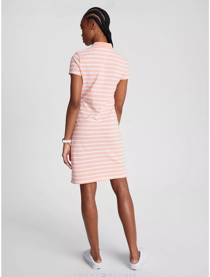 Tommy Hilfiger Slim Fit Stripe Stretch Cotton Polo Dress Dresses & Skirts Playful Peach Multi | 0392-EWODZ