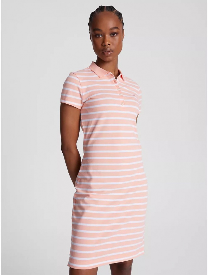 Tommy Hilfiger Slim Fit Stripe Stretch Cotton Polo Dress Dresses & Skirts Playful Peach Multi | 0392-EWODZ