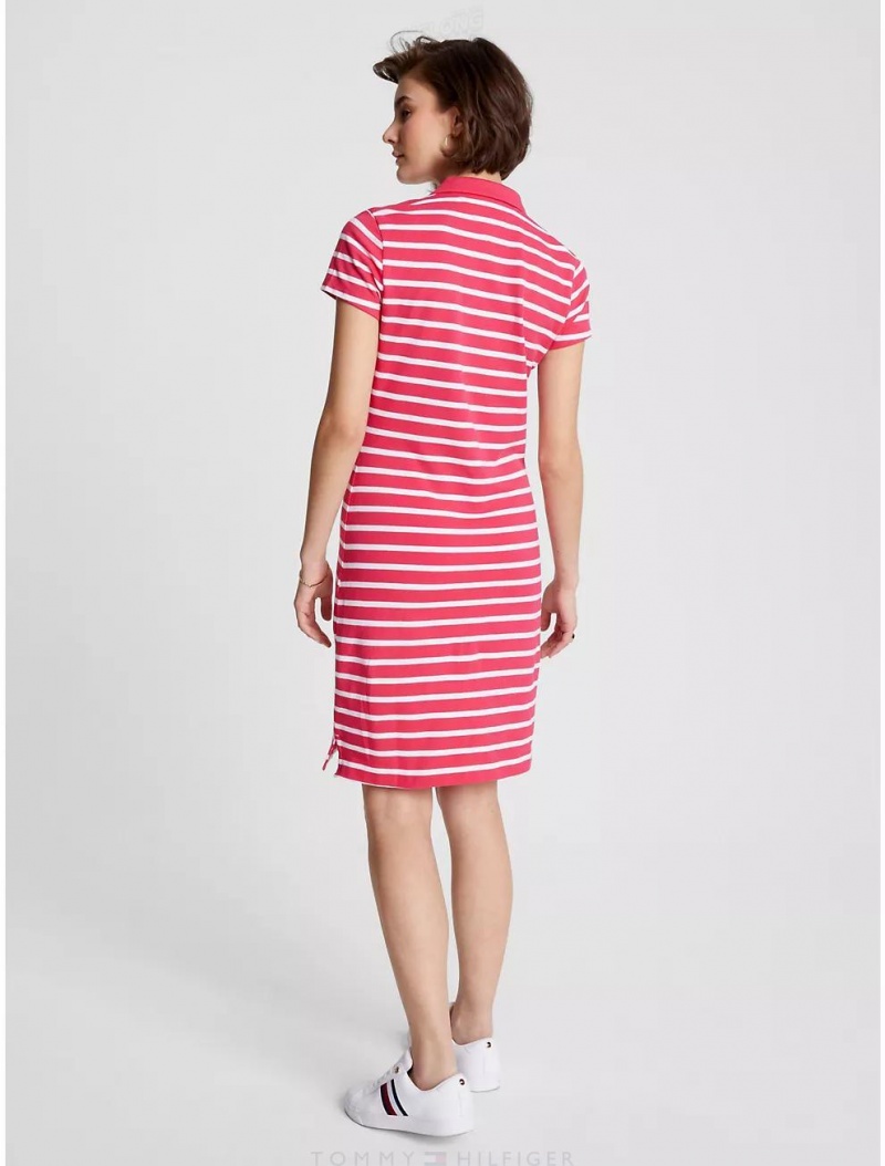 Tommy Hilfiger Slim Fit Stripe Stretch Cotton Polo Dress Dresses & Skirts Pink Splendor Multi | 1208-CIWZO