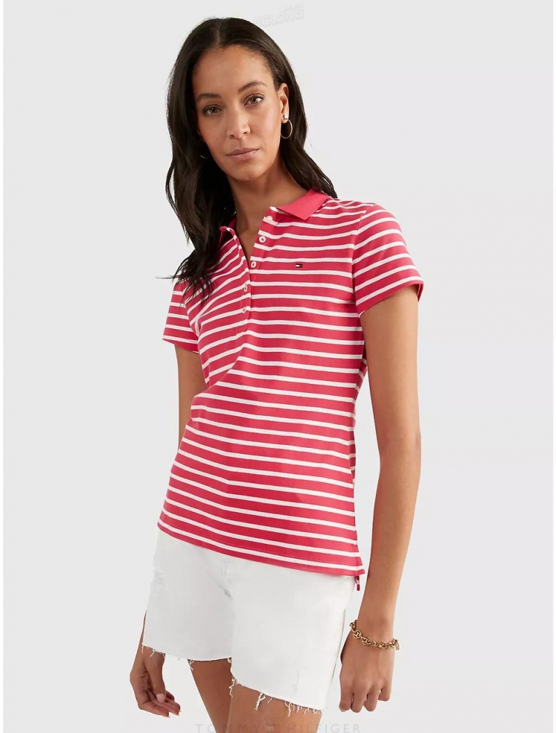 Tommy Hilfiger Slim Fit Stripe Stretch Cotton Polo T-Shirts & Polos Pink Splendor Multi | 1048-LBWTG