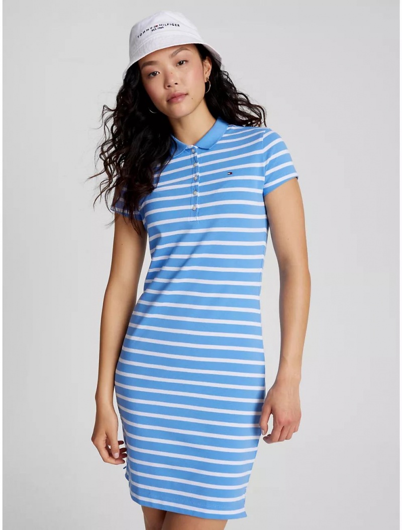 Tommy Hilfiger Slim Fit Stripe Stretch Cotton Polo Dress Dresses & Skirts Blue Burst Multi | 9523-GINZS