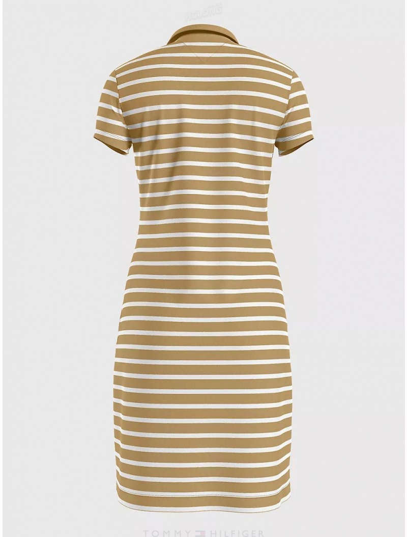 Tommy Hilfiger Slim Fit Stripe Stretch Cotton Polo Dress Dresses & Skirts Wild Honey Multi | 3902-UVIOL