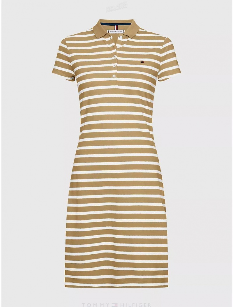 Tommy Hilfiger Slim Fit Stripe Stretch Cotton Polo Dress Dresses & Skirts Wild Honey Multi | 3902-UVIOL