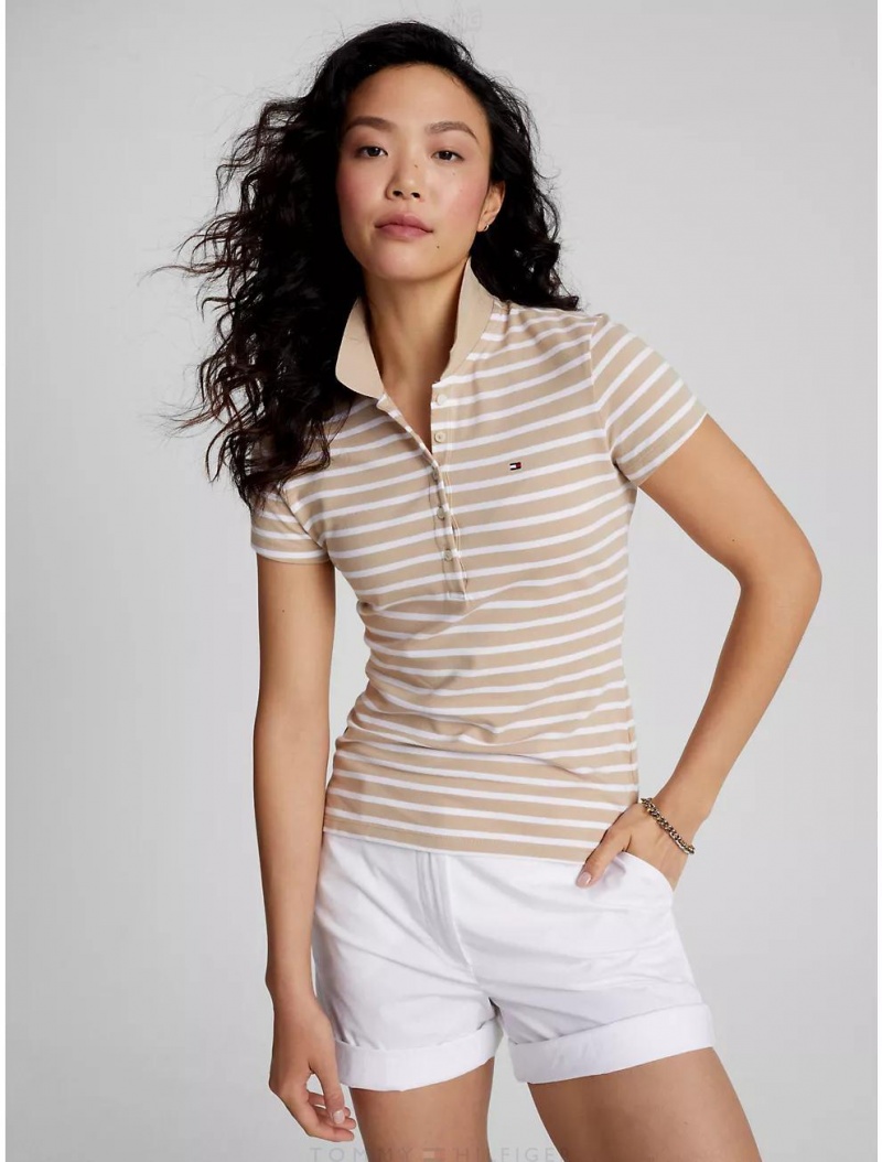 Tommy Hilfiger Slim Fit Stripe Stretch Cotton Polo T-Shirts & Polos Wild Honey Multi | 6271-FUCZA