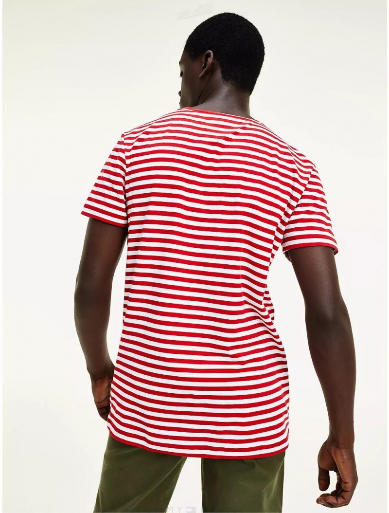 Tommy Hilfiger Slim Fit Stripe Stretch Cotton T-Shirt T-Shirts Primary Red/White | 4821-SFDYR