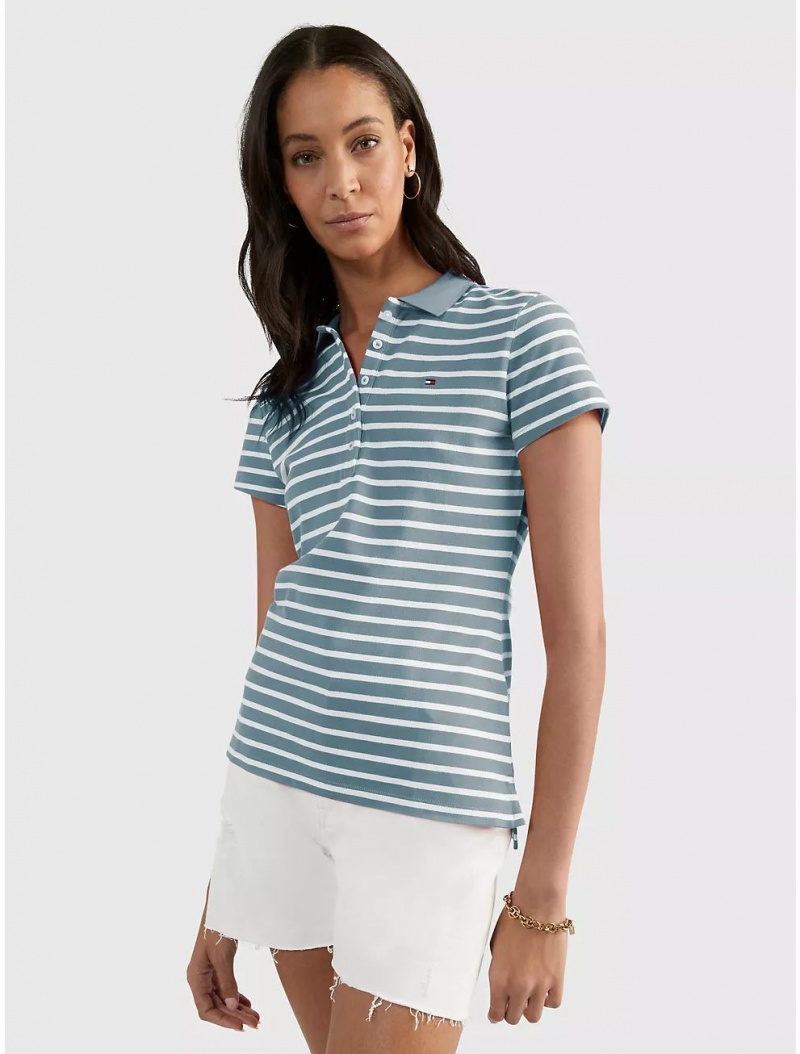 Tommy Hilfiger Slim Fit Stripe Stretch Cotton Polo T-Shirts & Polos Summit Multi | 8172-RDCXU