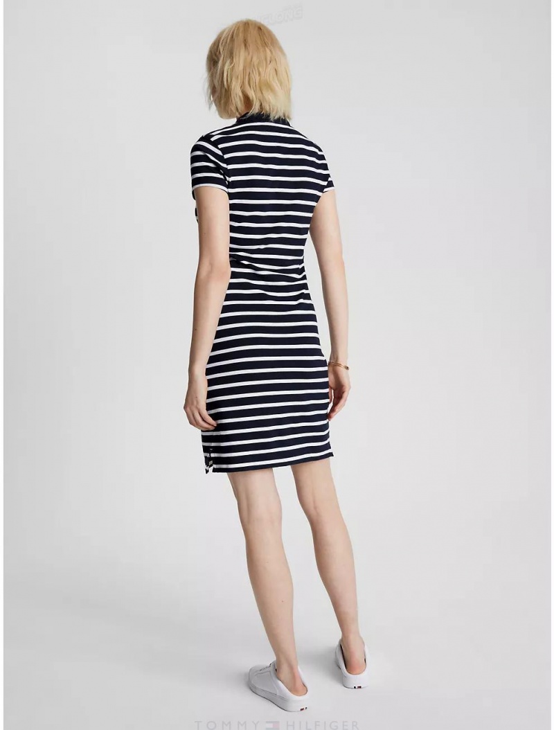 Tommy Hilfiger Slim Fit Stripe Stretch Cotton Polo Dress Dresses & Skirts Desert Sky Multi | 6179-LTNKG