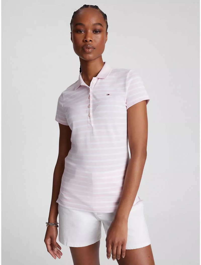 Tommy Hilfiger Slim Fit Stripe Stretch Cotton Polo T-Shirts & Polos Cradle Pink Multi | 4635-FZTJS