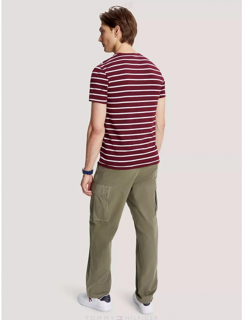 Tommy Hilfiger Slim Fit Stripe Stretch Cotton T-Shirt T-Shirts Deep Rouge | 1278-RUZCQ