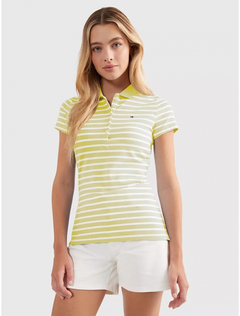 Tommy Hilfiger Slim Fit Stripe Stretch Cotton Polo T-Shirts & Polos Yellow Blossom Multi | 2094-QXOBU