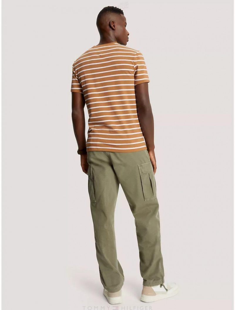 Tommy Hilfiger Slim Fit Stripe Stretch Cotton T-Shirt T-Shirts Golden Rays | 2175-YBICO